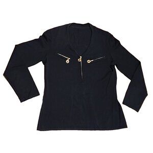 1 of a kind ESCADA size 40 US 10 M Wool 1/4 zip v neck long sleeve Sweater black